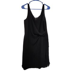 Vintage John Roberts Black Sleeveless Drape Front Knee Length A-Line Dress Sz 14
